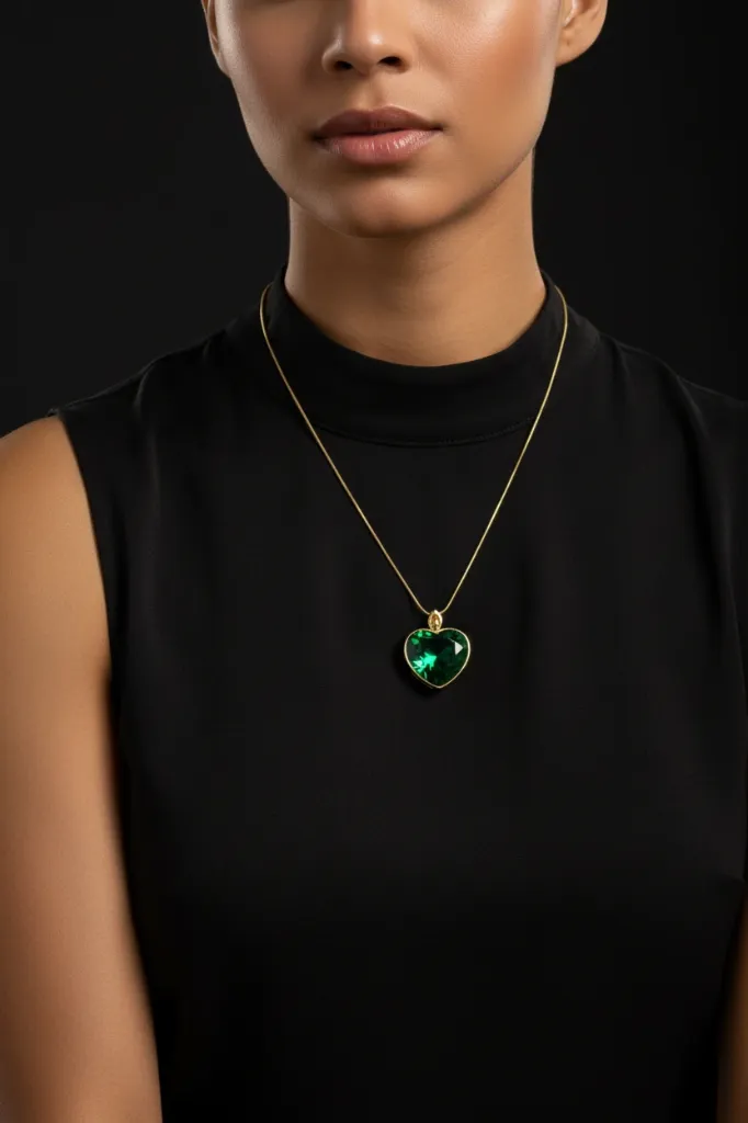 Model Wearing Heart Pendant.webp