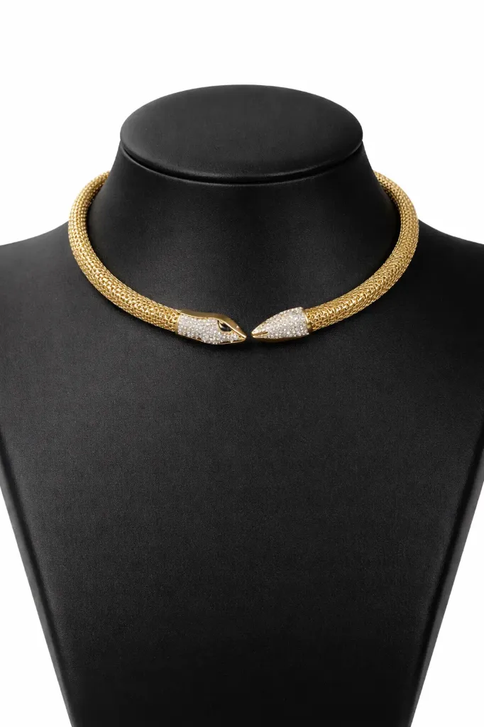 Regal Serpent Gold Collar Necklace