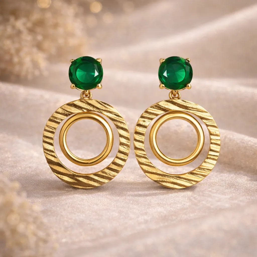 Emerald Halo Twist Drop Earrings