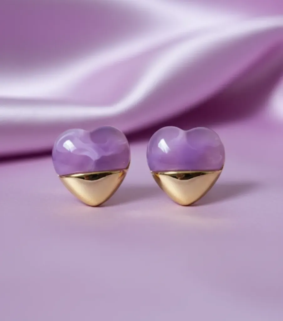 Amethyst Heart Glow Stud Earrings