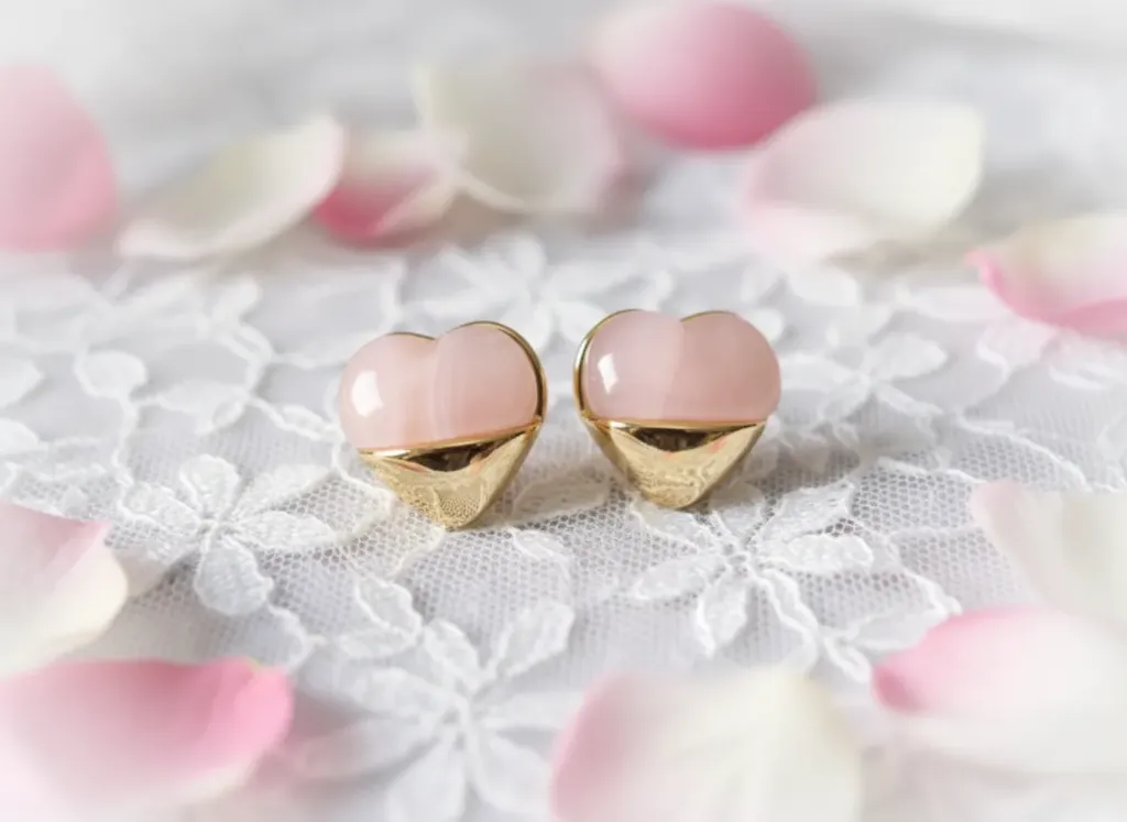 Rose Quartz Heart Glow Stud Earrings