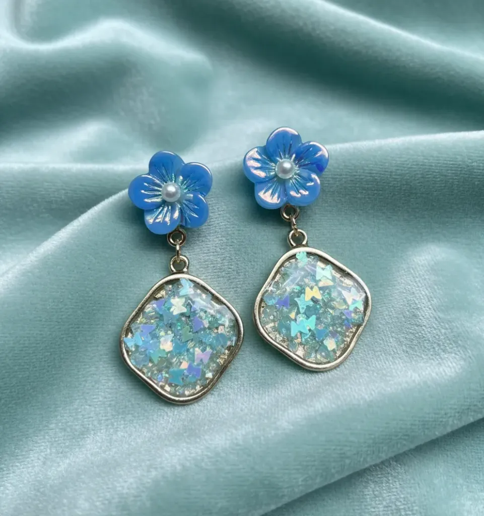 Blue Blossom Crystal Drop Earrings