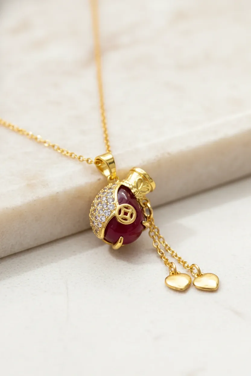 Scarlet Fortune Charm Pendant Necklace