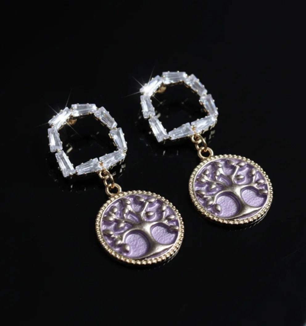 Amethyst Tree of Life Drop Earrings