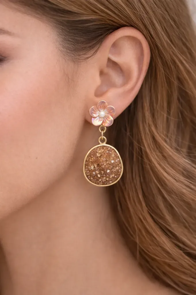 Golden Bloom Druzy Drop Earrings
