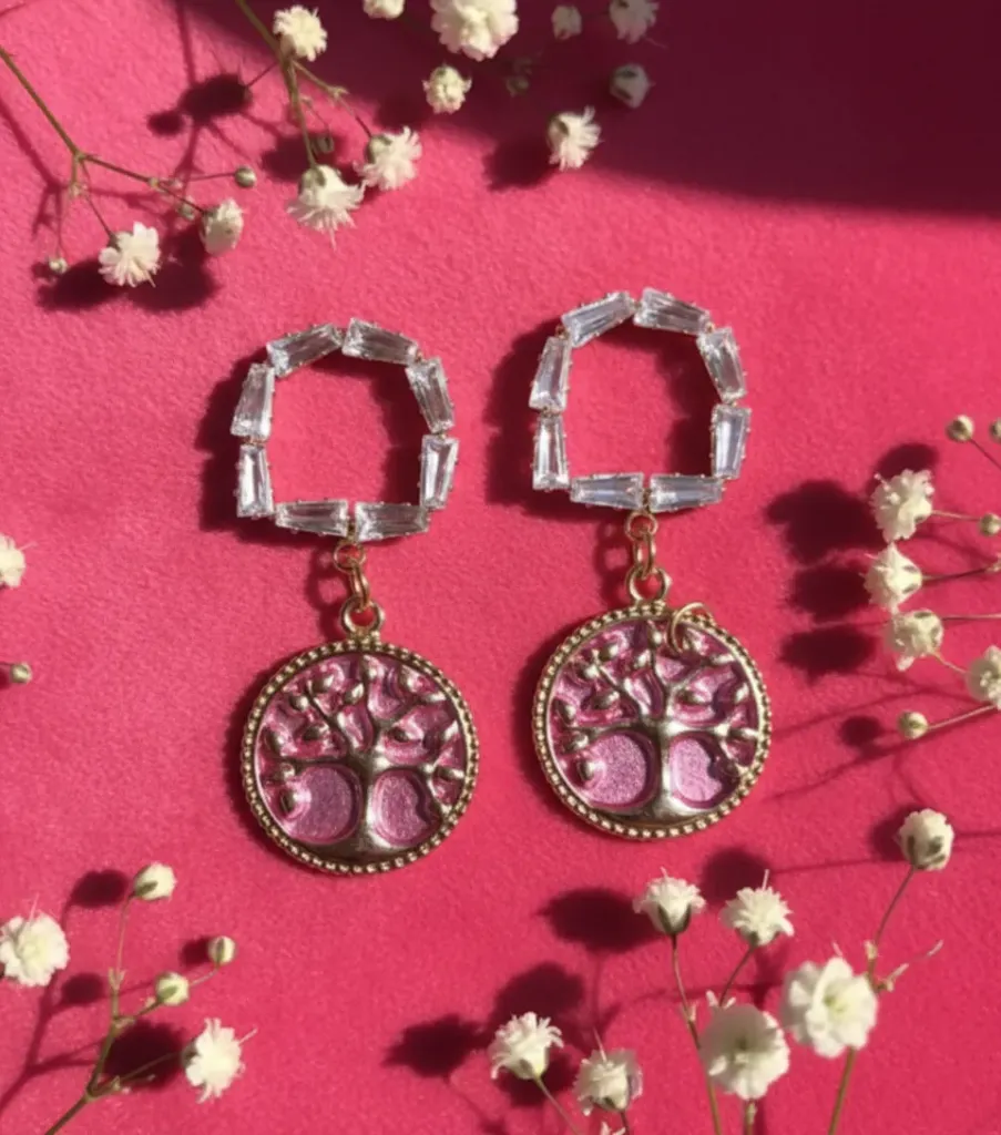Blush Tree of Life Drop Earrings