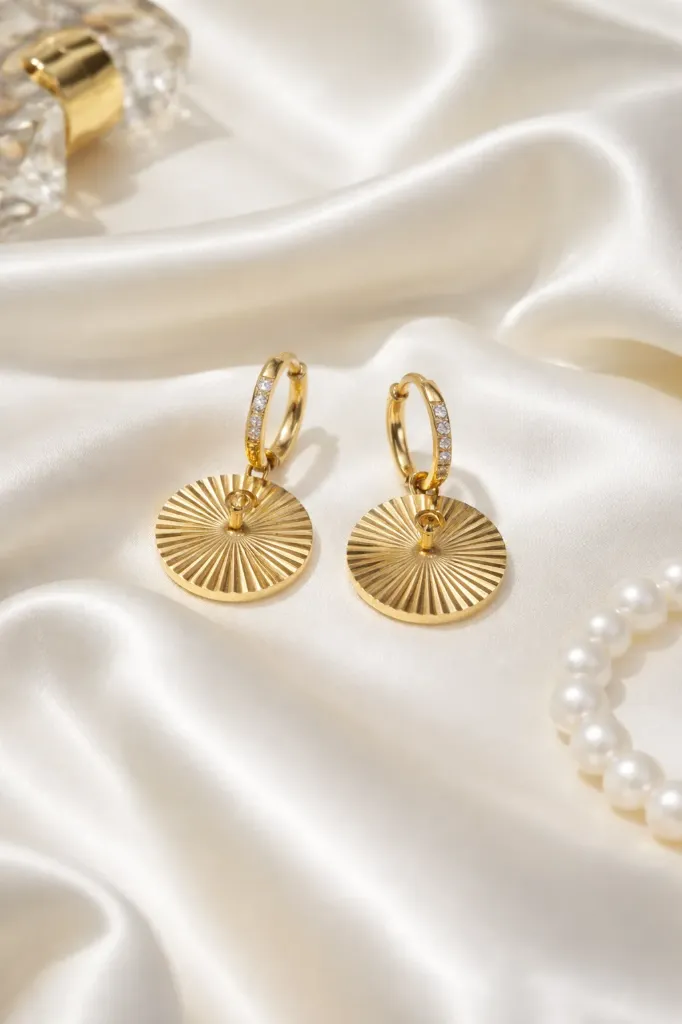 Golden Sunray Drop Hoops