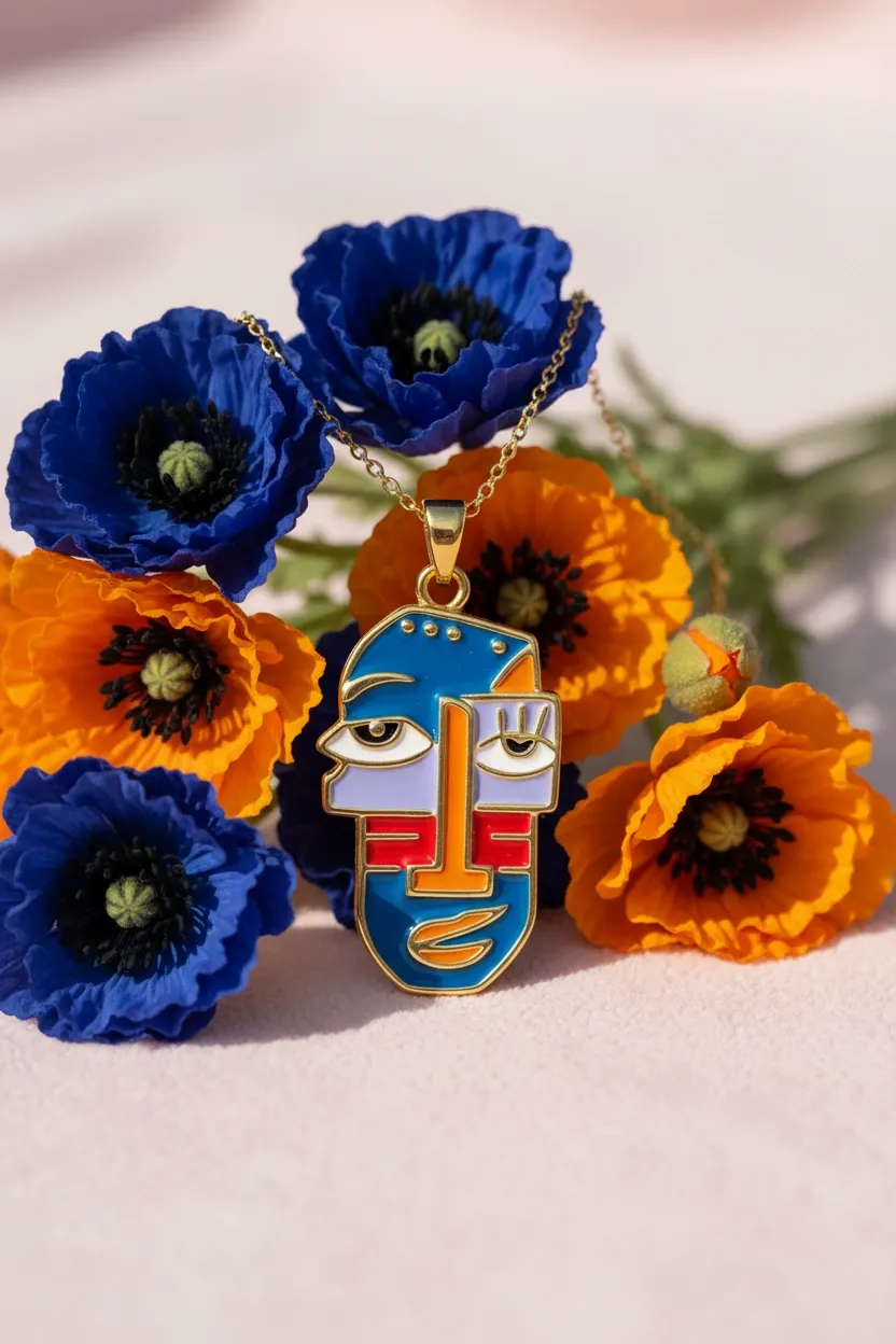 Abstract Muse Face Pendant Necklace